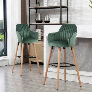 Barhocker - Samt & Buche - Dunkelgrün - ELEANA Billig