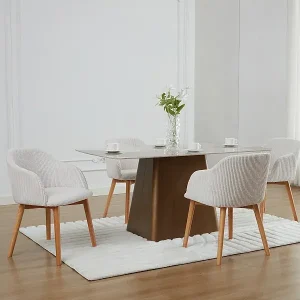 Bestseller Stuhl mit Armlehnen 6er-Set - Cord & Kautschukholz - Cremefarben - JELISA