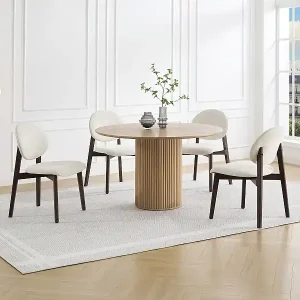 2er-Set Stühle aus strukturiertem Stoff und dunklem natürlichem Kautschukholz - Cremefarben - MARLENI Knallerangebot