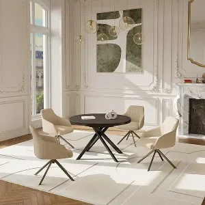 Ausziehbarer Esstisch für 4–6 Personen aus Keramik, MDF & Metall – Braune & graue Marmor-Optik – FEROLA Neu