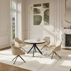 Ausziehbarer Esstisch für 4–6 Personen aus Keramik, MDF & Metall – Weiße & anthrazitfarbene Marmor-Optik – ZALYRA Markenprodukt