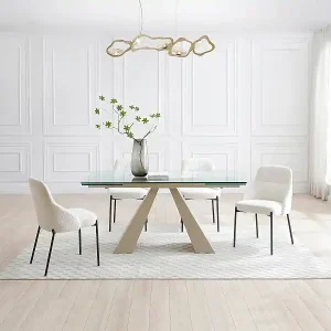 Esstisch ausziehbar - 6 bis 10 Personen - Sicherheitsglas & beigefarbenes Metall - Transparent - LOZIPA von Maison Céphy Markenware