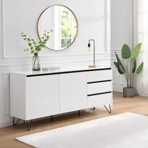 Top-Preis Sideboard mit 2 Türen & 3 Schubladen - MDF & Stahl - Weiß & Schwarz - ABUJA von Pascal Morabito