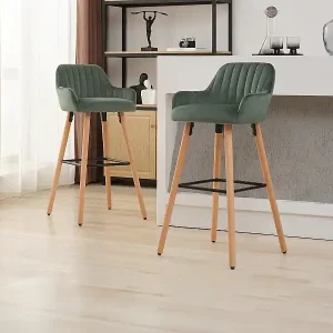 Barhocker 2er-Set - Samt & Metall in Holzoptik - Dunkelgrün - ELEANA Kostenloser Rückversand