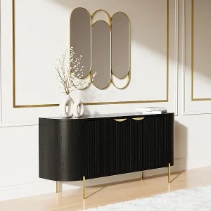 Sideboard mit 2 Türen - Mangoholz & goldfarbenes Metall - Schwarz - NEVILI von Maison Céphy Saisonangebot