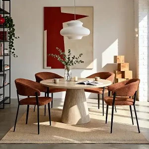 Angebot Stuhl mit Armlehnen 6er-Set - Stoff & schwarzes Metall - Terracotta - AVRELA