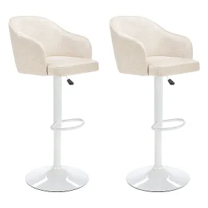 Barhocker 2er-Set - Stoff & Metall - Höhenverstellbar - Cremefarben & Weiß - CARSTEN Finale Aktion