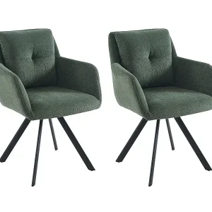 Stuhl mit Armlehnen 2er-Set - Stoff & schwarzes Metall - Khaki - ZOLEVY Solange Der Vorrat Reicht