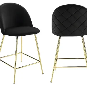 Barhocker 2er-Set - Samt & goldfarbenes Metall - Schwarz - MELBOURNE Mega-Angebot