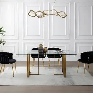 Top-Angebot Esstisch für 6 Personen - Sicherheitsglas & Edelstahl - Transparent & Goldfarben - NILESA II von Pascal Morabito