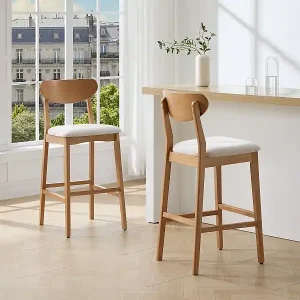 Top-Preis Set von 2 Hockern – Textilstoff und Naturholz – Creme – LERANIA