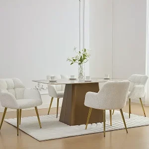 Wochenendangebot Stuhl mit Armlehnen 6er-Set - Bouclé-Stoff & goldfarbenes Metall - Weiß - PEGA von Pascal MORABITO