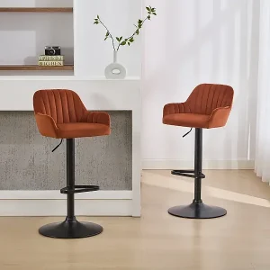 Barhocker 2er-Set - Samt & schwarzes Metall - Höhenverstellbar - Terracotta - ELEANA Preisreduziert