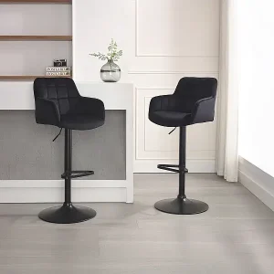 Barhocker 2er-Set - Samt & Metall - Höhenverstellbar - Schwarz - PEGA von Pascal MORABITO Preisreduziert