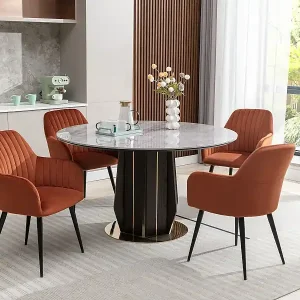 Abverkauf Stuhl mit Armlehnen 6er-Set - Samt und schwarzes Metall - Terracotta - ELEANA