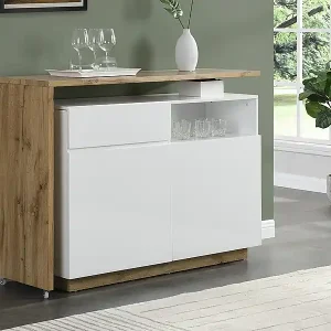 Barmöbel drehbar mit 2 Türen, 1 Schublade & 1 Ablage - MDF - Weiß lackiert & Naturfarben - ELDIR Direkt Vom Hersteller