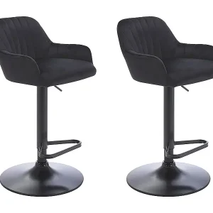 Barhocker 2er-Set - Samt & Metall - Höhenverstellbar - Schwarz - ELEANA Must-Have