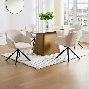 2‑er Set Stühle mit Armlehnen - Textilstoff & Metall - Creme - CILIENO Sofort Bestellen