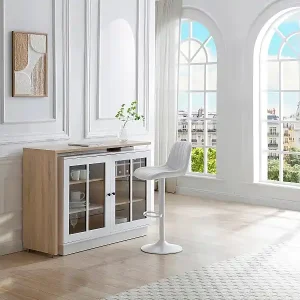 Bartisch drehbar mit Stauraum - Weiß & Holzfarben - ARAMETA Markenware