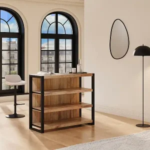 Wochenendangebot Barmöbel mit 3 Regalen - Mangoholz & Metall - Holzfarben & Schwarz - HARLEM II