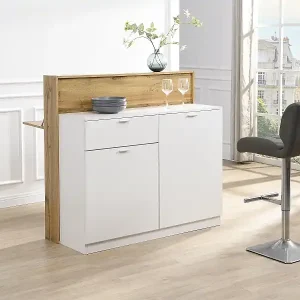 Barmöbel mit 2 Türen & 1 Schublade - MDF - Weiß & Holzfarben - LAMONIA Neue Ware