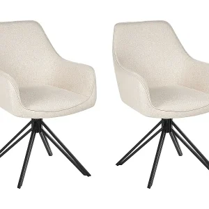 Sonderaktion Esszimmerstuhl 2er Set drehbar Stoffbezug beige mit Armlehnen Metallbeine Jodar