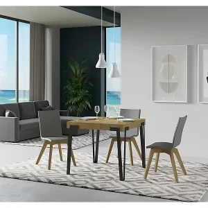 Ausziehtisch 90x90/246 cm Rio Eiche Natur mit Eisenrahmen aus Anthrazit Billig