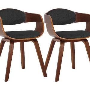 2er Set Stuhl mit Armlehnen - Stoff - walnuss/dunkelgrau - Kingston Bestpreis