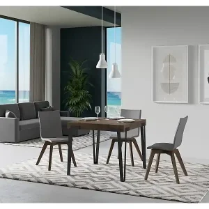 Heißes Angebot Ausziehtisch 90x90/246 cm Rio Nussbaum mit Eisenrahmen aus Anthrazit