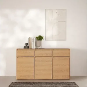 Sideboard Tori 3 Türen 3 Schubladen, Eichenfarbe, 140 cm Garantierte Lieferung
