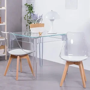 Zertifiziert Quadratischer Glastisch mit transparenten Beinen (80x80) - Ghost - Transparent