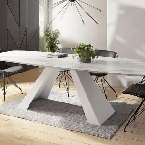 Esstisch Monte Weiß im Modern Stil, Rechteckiger Tisch - Ausziehbar von 180 cm bis 220 cm, Pulverbeschichtete Weiße Metallbeine - 180 x 90 cm - Marmor Weiß Direkt Vom Hersteller