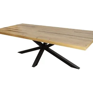 Zertifiziert Esstisch SOLARA – Recyceltes Kiefernholz und schwarzes Metall – 200 cm – Dicke Tischplatte 60 mm – Industriestil