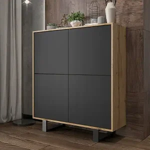 Zertifiziert Kommode mit 4 Türen - Korpus Wotaneiche Fronten schwarz matt - 113 cm, Metallfüße