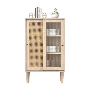 100 cm hohes Sideboard aus Holz mit Kunststoffrattan und Glasschiebetüren Angebot