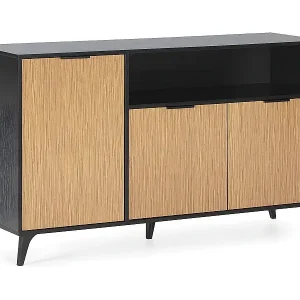 Sichere Zahlung Sideboard Denis 3 türen 1 loch, Schwarz/Holzfarbe