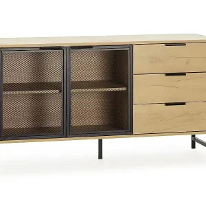 Sideboard Isis 2 schwarze Metalltüren und 3 Schubladen Billig