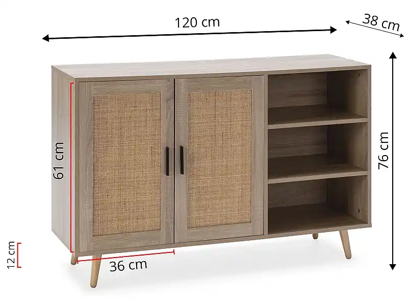 Must-Have Sideboard Dalia mit 2 Türen und 3 Fächern, Eichenfarbe